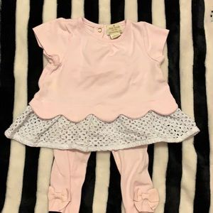 Kate Spade Pink White Eyelet Legging Set Size 6 mo